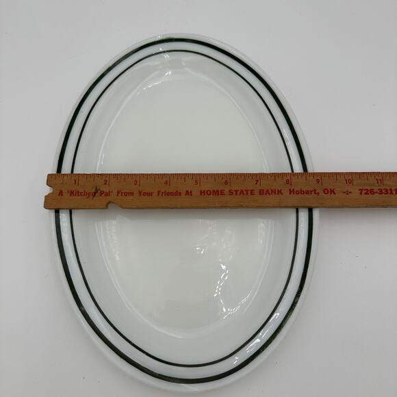 Vtg Anchor Hocking Fire King Platter Green Trim Milkglass 12 Inch - Picture 6 of 7